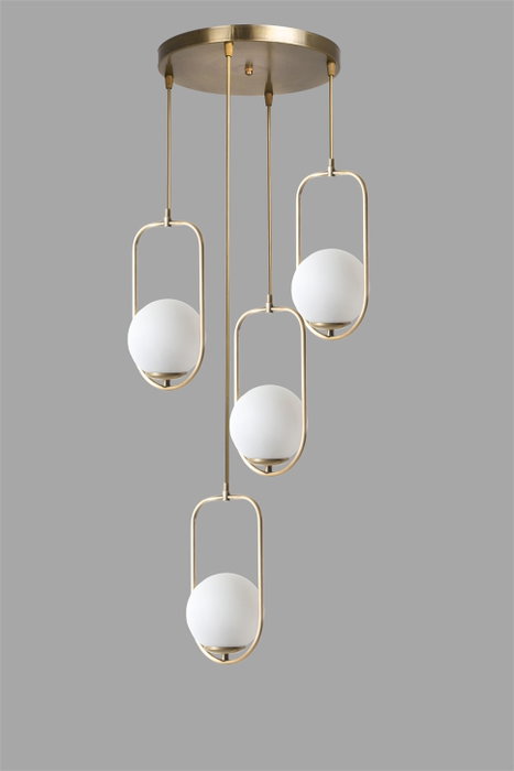 Opviq Lámpara de Araña Blanca y Cobre con 4 Luces Opviq Lámpara de Araña Blanca y Cobre con 4 Luces